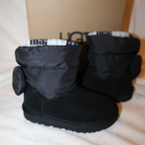NIB UGG TODDLER BAILEY BOW SUEDE PUFFER WINTER SNOW BOOTS BLACK - Picture 4 of 9